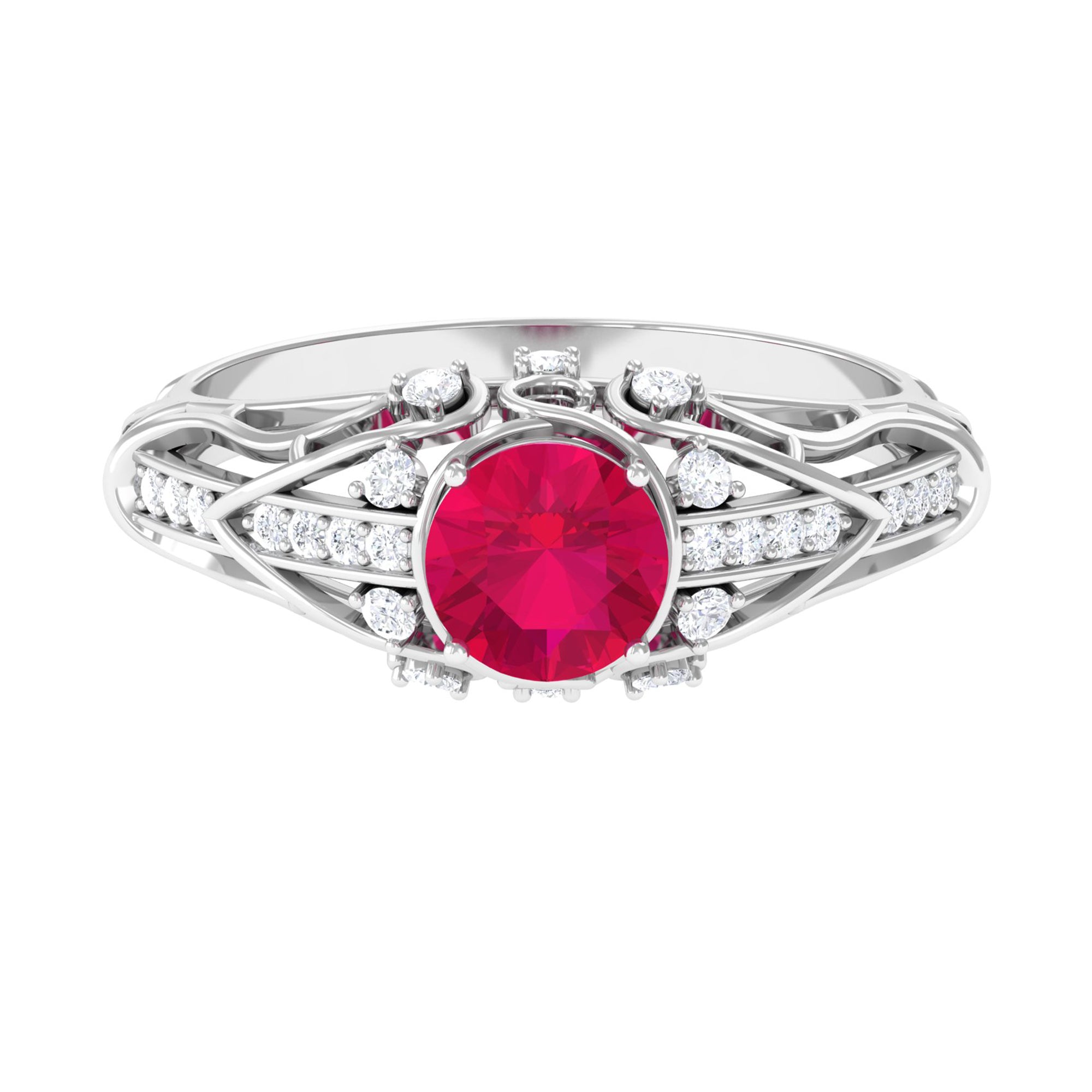 Rosec Jewels-Vintage Inspired Ruby Engagement Ring with Diamond