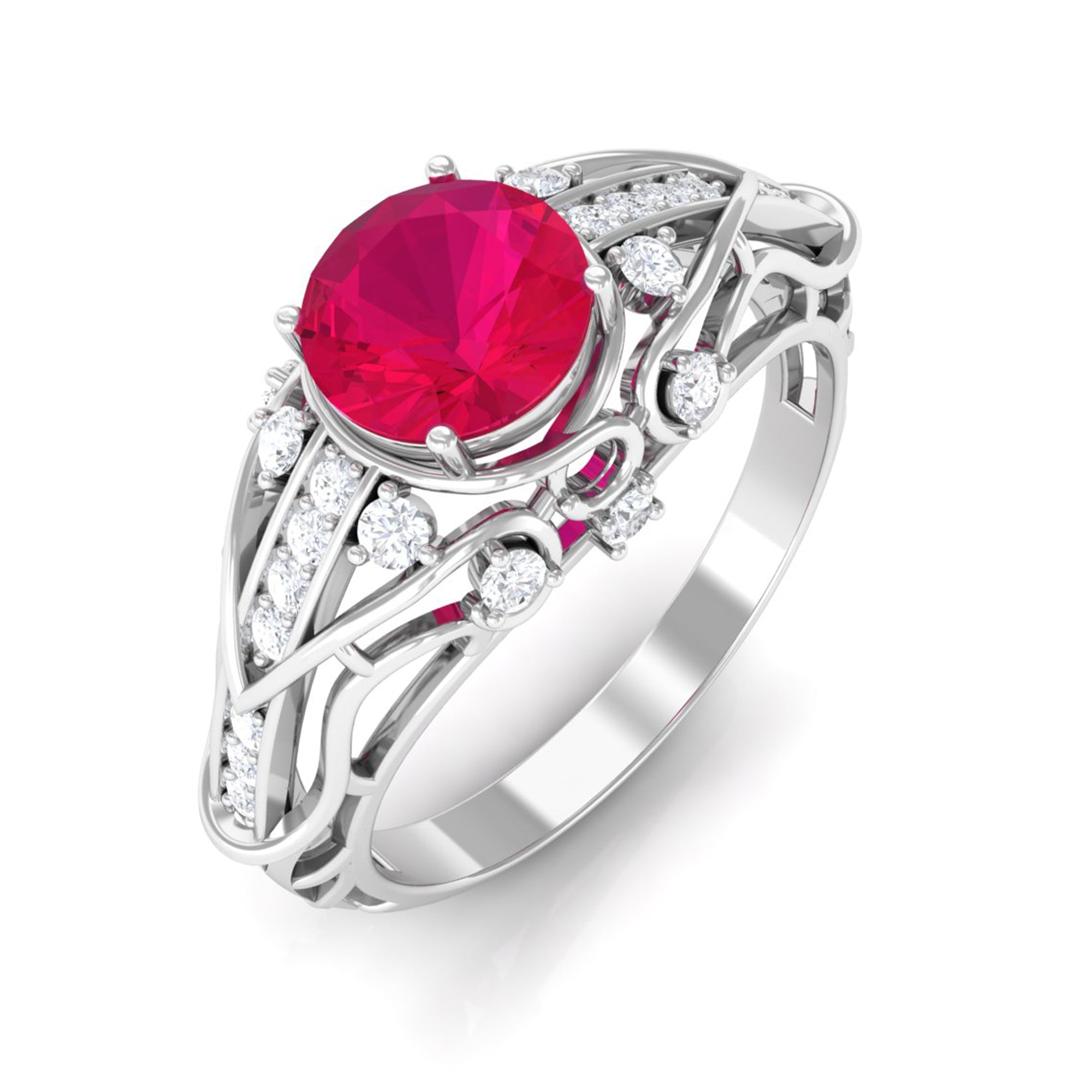 Rosec Jewels-Vintage Inspired Ruby Engagement Ring with Diamond