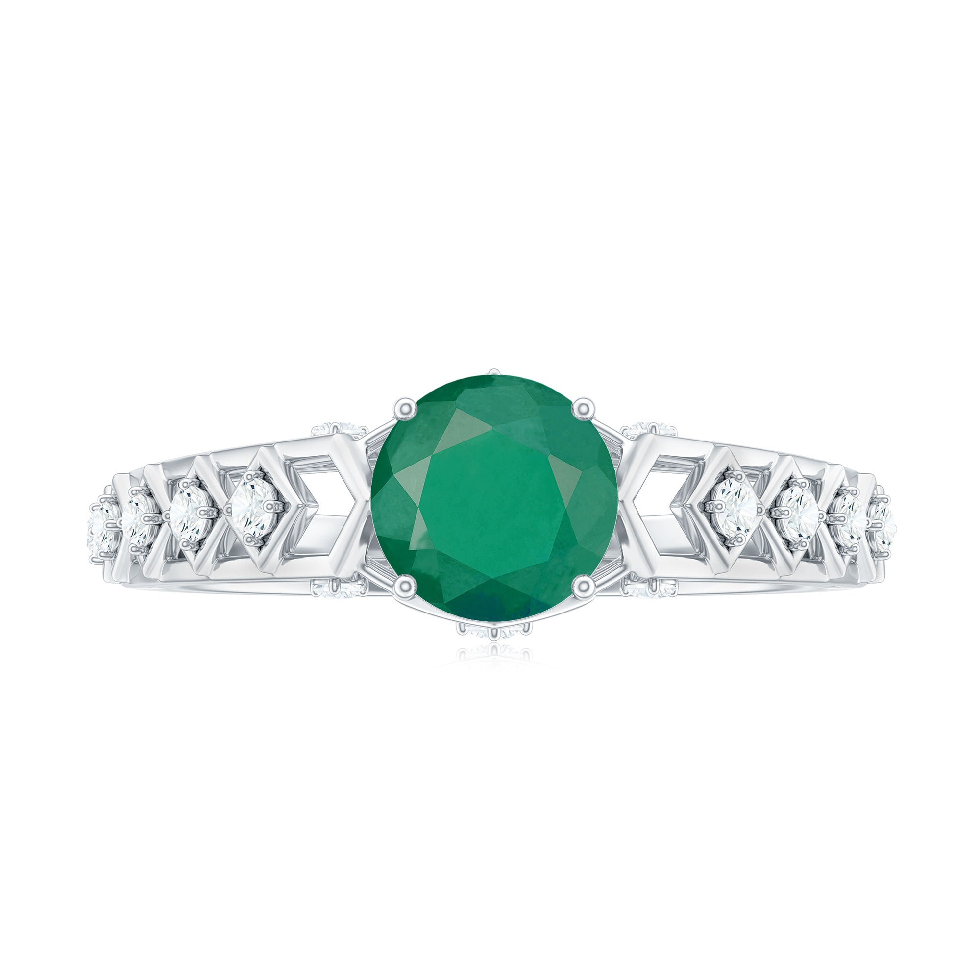 Rosec Jewels-Art Deco Emerald Solitaire Engagement Ring with Diamond