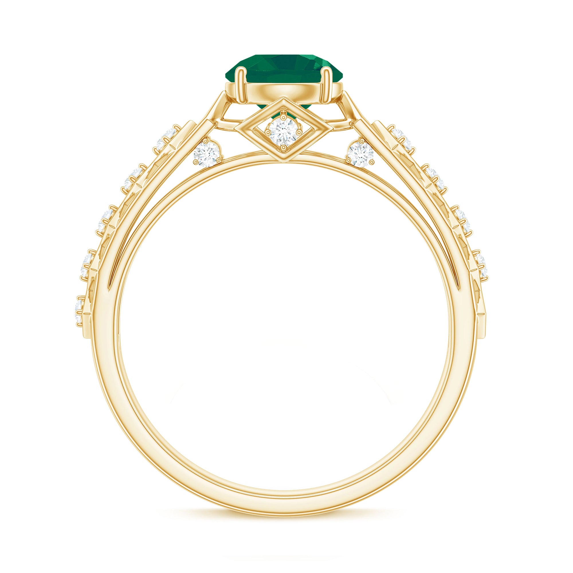 Rosec Jewels-Art Deco Emerald Solitaire Engagement Ring with Diamond