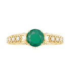 Rosec Jewels-Art Deco Emerald Solitaire Engagement Ring with Diamond