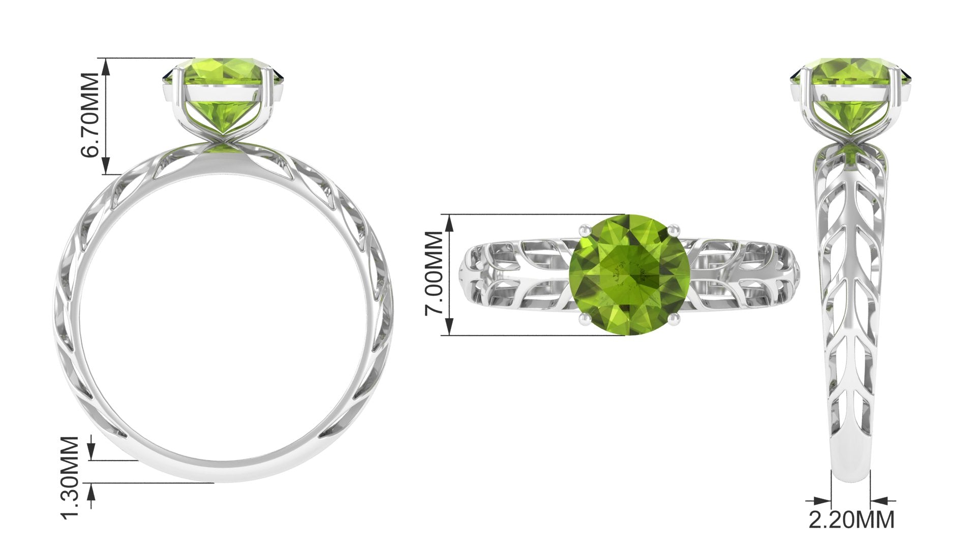 Rosec Jewels-8 MM Round Peridot Solitaire Gold Cut Work Ring in Prong Setting