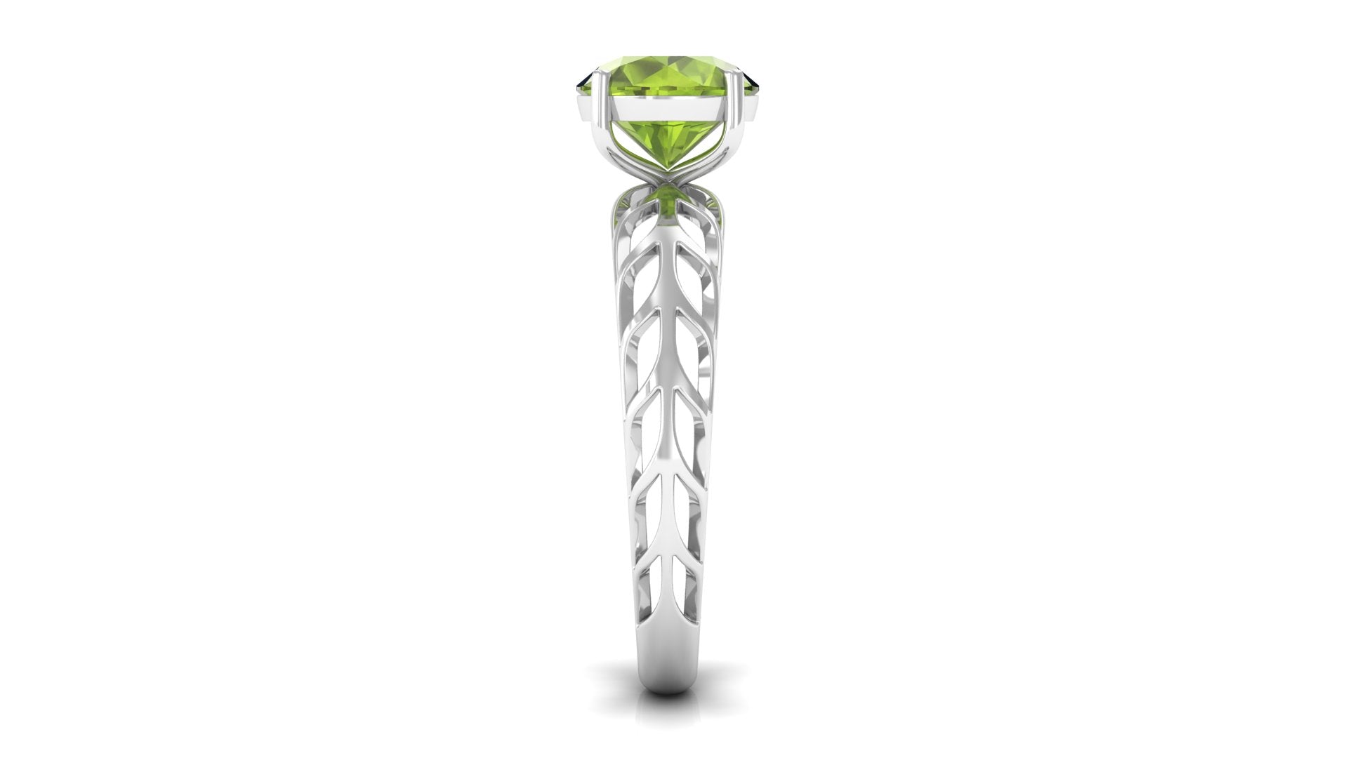 Rosec Jewels-8 MM Round Peridot Solitaire Gold Cut Work Ring in Prong Setting