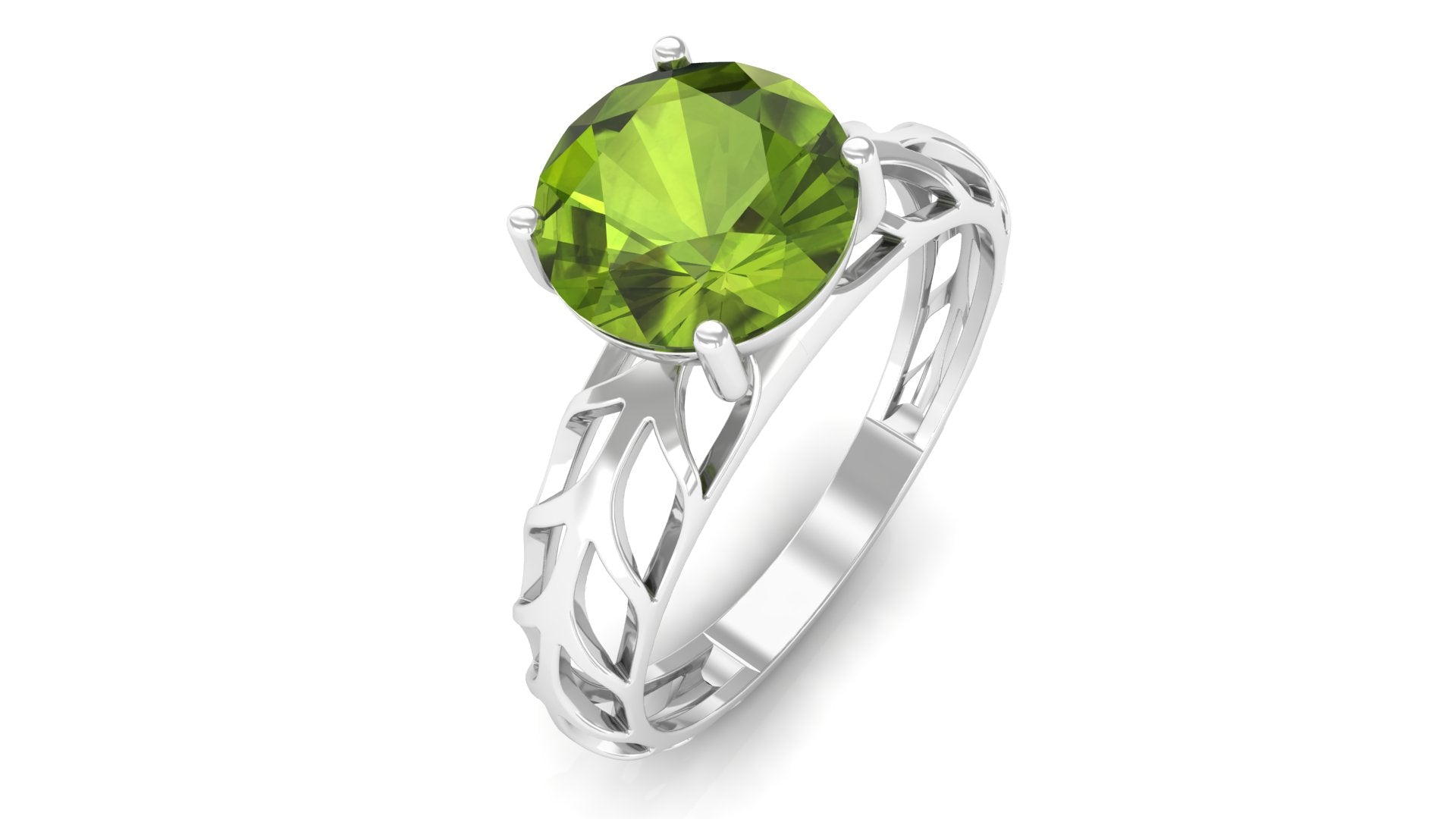 Rosec Jewels-8 MM Round Peridot Solitaire Gold Cut Work Ring in Prong Setting