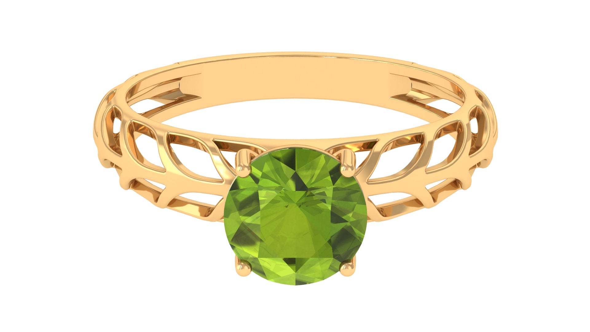 Rosec Jewels-8 MM Round Peridot Solitaire Gold Cut Work Ring in Prong Setting