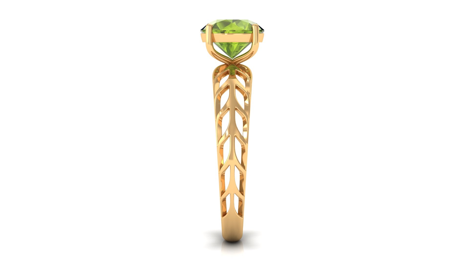 Rosec Jewels-8 MM Round Peridot Solitaire Gold Cut Work Ring in Prong Setting