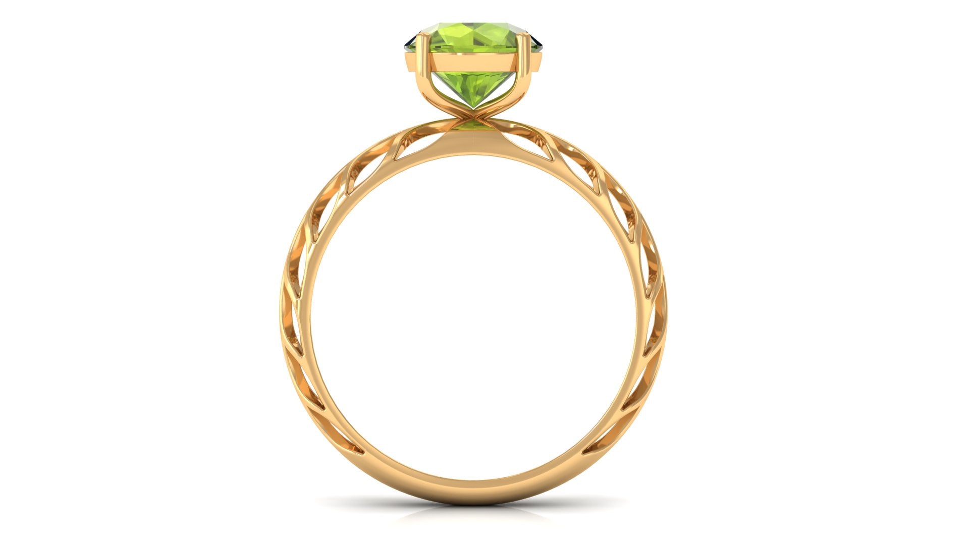 Rosec Jewels-8 MM Round Peridot Solitaire Gold Cut Work Ring in Prong Setting