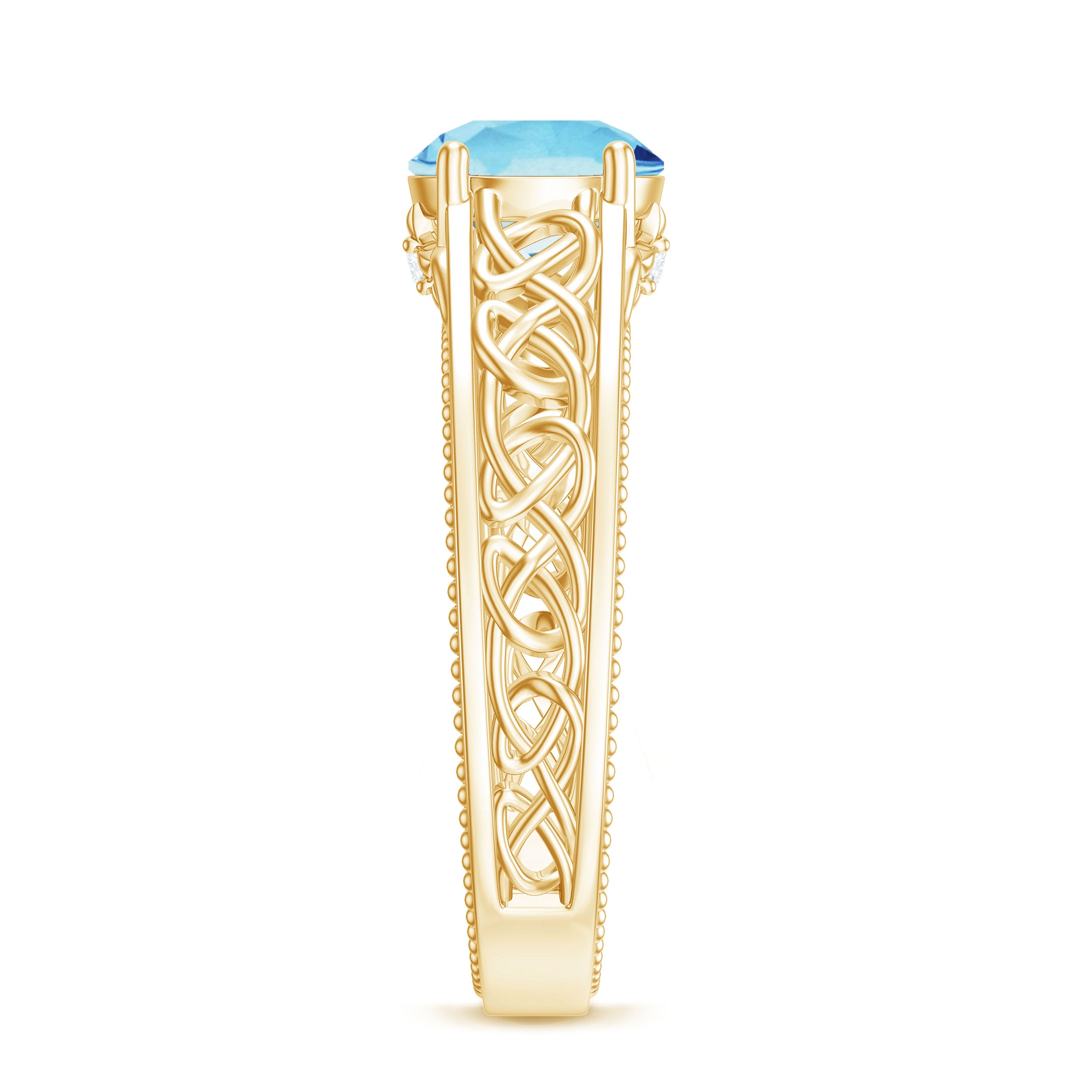 Rosec Jewels-Aquamarine Celtic Solitaire Band with Diamond