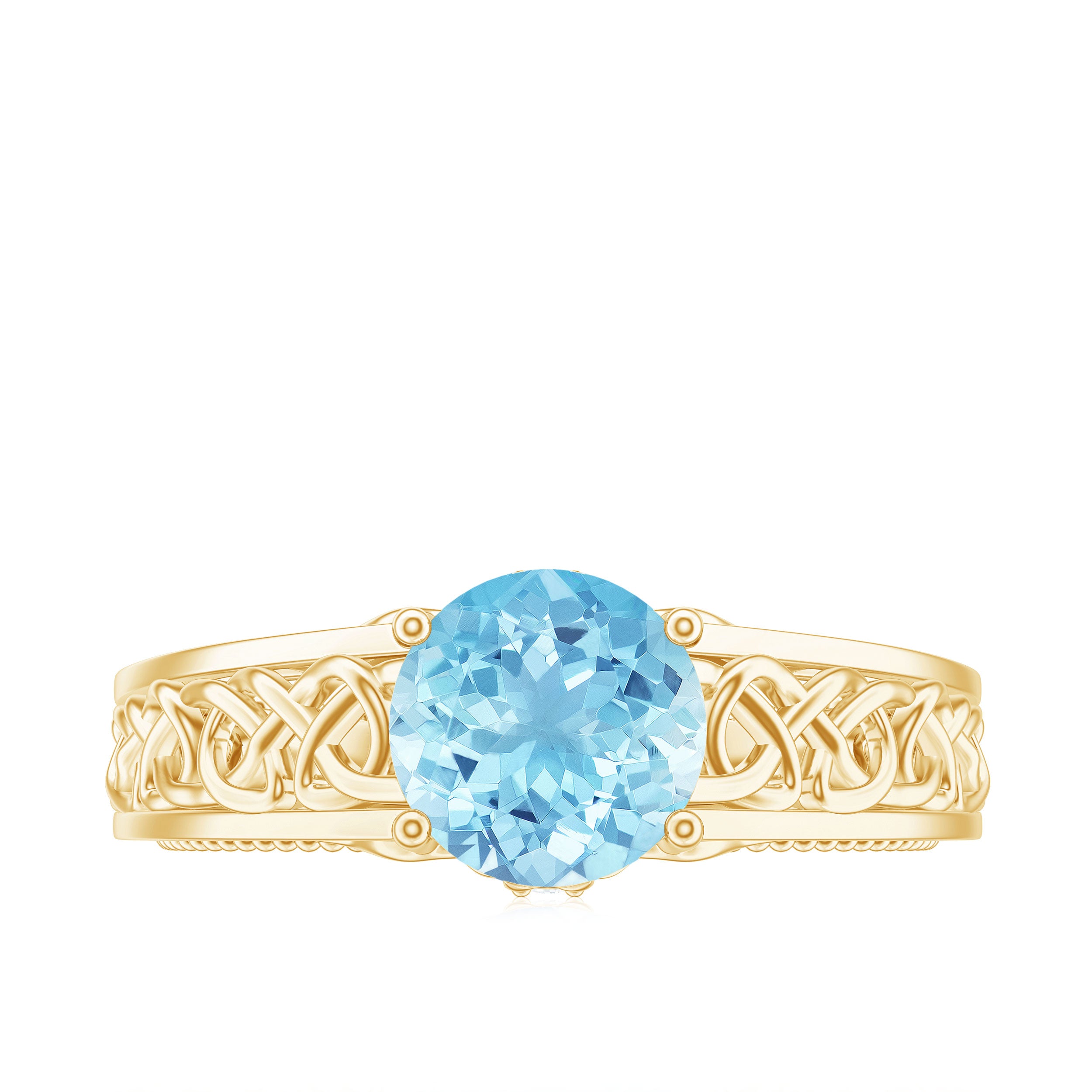 Rosec Jewels-Aquamarine Celtic Solitaire Band with Diamond