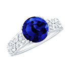 Rosec Jewels-Solitaire Lab Grown Blue Sapphire Flower Engagement Ring with Diamond