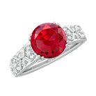 Rosec Jewels-Solitaire Created Ruby Gold Flower Engagement Ring with Moissanite