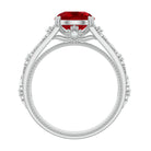 Rosec Jewels-Solitaire Created Ruby Gold Flower Engagement Ring with Moissanite