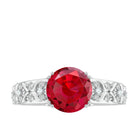 Rosec Jewels-Solitaire Created Ruby Gold Flower Engagement Ring with Moissanite