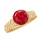 Rosec Jewels-Solitaire Created Ruby Gold Flower Engagement Ring with Moissanite