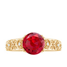 Rosec Jewels-Solitaire Created Ruby Gold Flower Engagement Ring with Moissanite