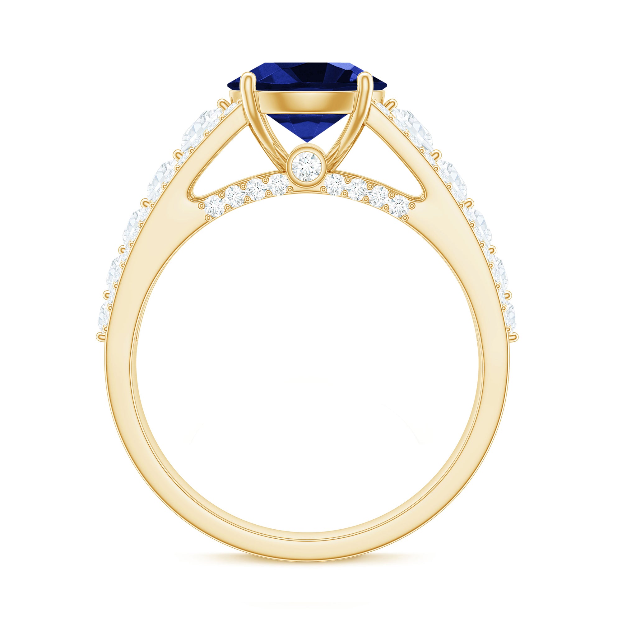 Rosec Jewels-Solitaire Created Blue Sapphire Statement Engagement Ring with Moissanite