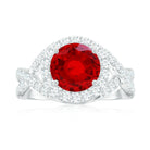 Rosec Jewels-Classic Created Ruby Crossover Engagement Ring with Moissanite Accent