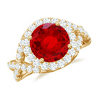 Rosec Jewels-Classic Created Ruby Crossover Engagement Ring with Moissanite Accent