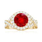 Rosec Jewels-Classic Created Ruby Crossover Engagement Ring with Moissanite Accent