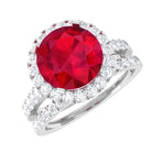 Rosec Jewels-Created Ruby Halo Wedding Ring Set in Gold with Moissanite