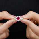 Rosec Jewels-Created Ruby Halo Wedding Ring Set in Gold with Moissanite