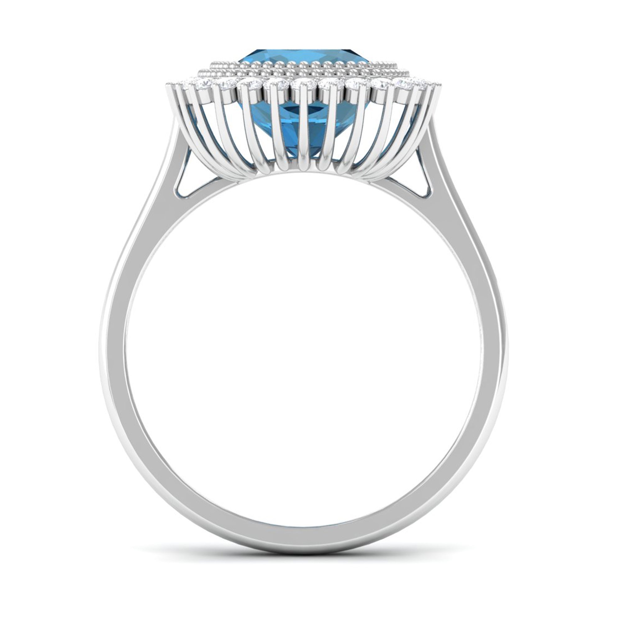 Rosec Jewels-Cushion Cut London Blue Topaz Statement Engagement Ring with Diamond Halo