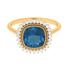 Rosec Jewels-Cushion Cut London Blue Topaz Statement Engagement Ring with Diamond Halo