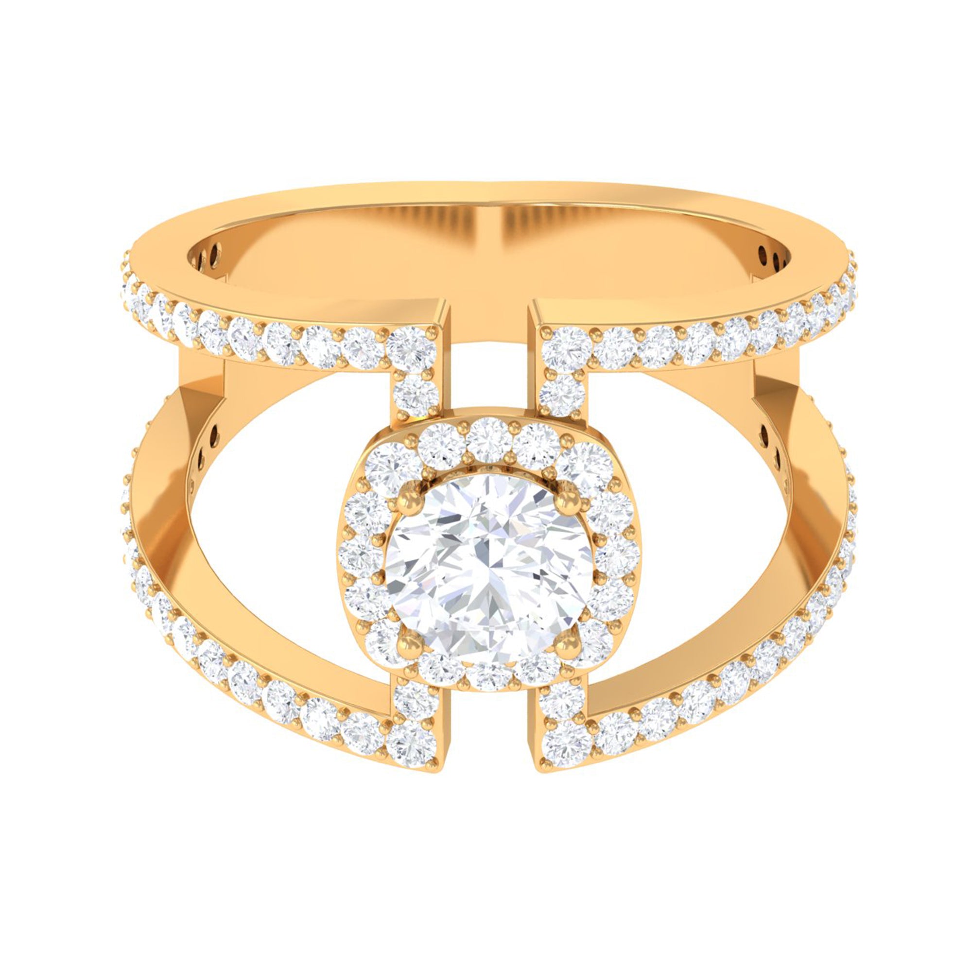 Rosec Jewels-2 CT Moissanite Designer Double Band Ring in Gold