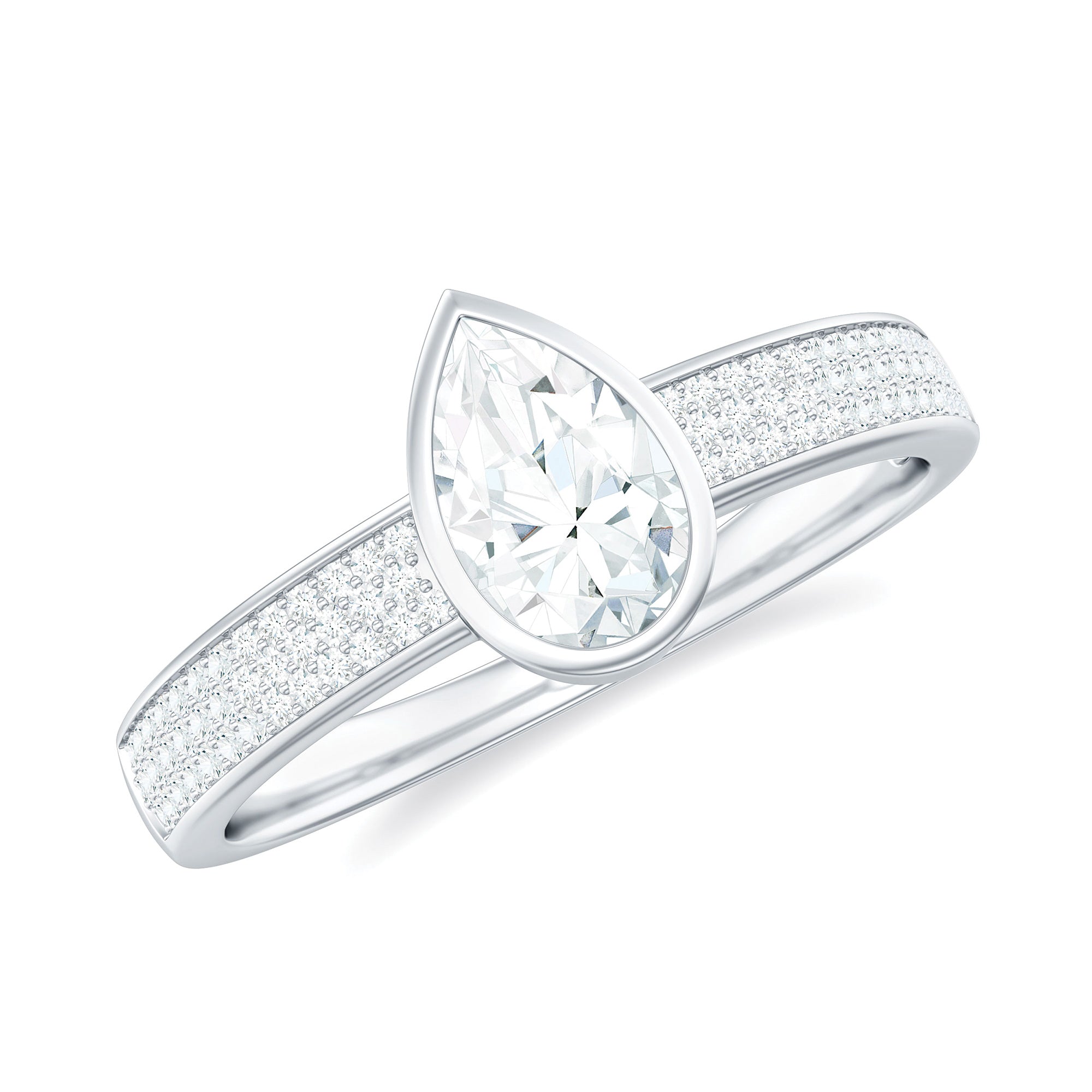 Rosec Jewels-Pear Cut Moissanite Solitaire Engagement Ring in Bezel Setting