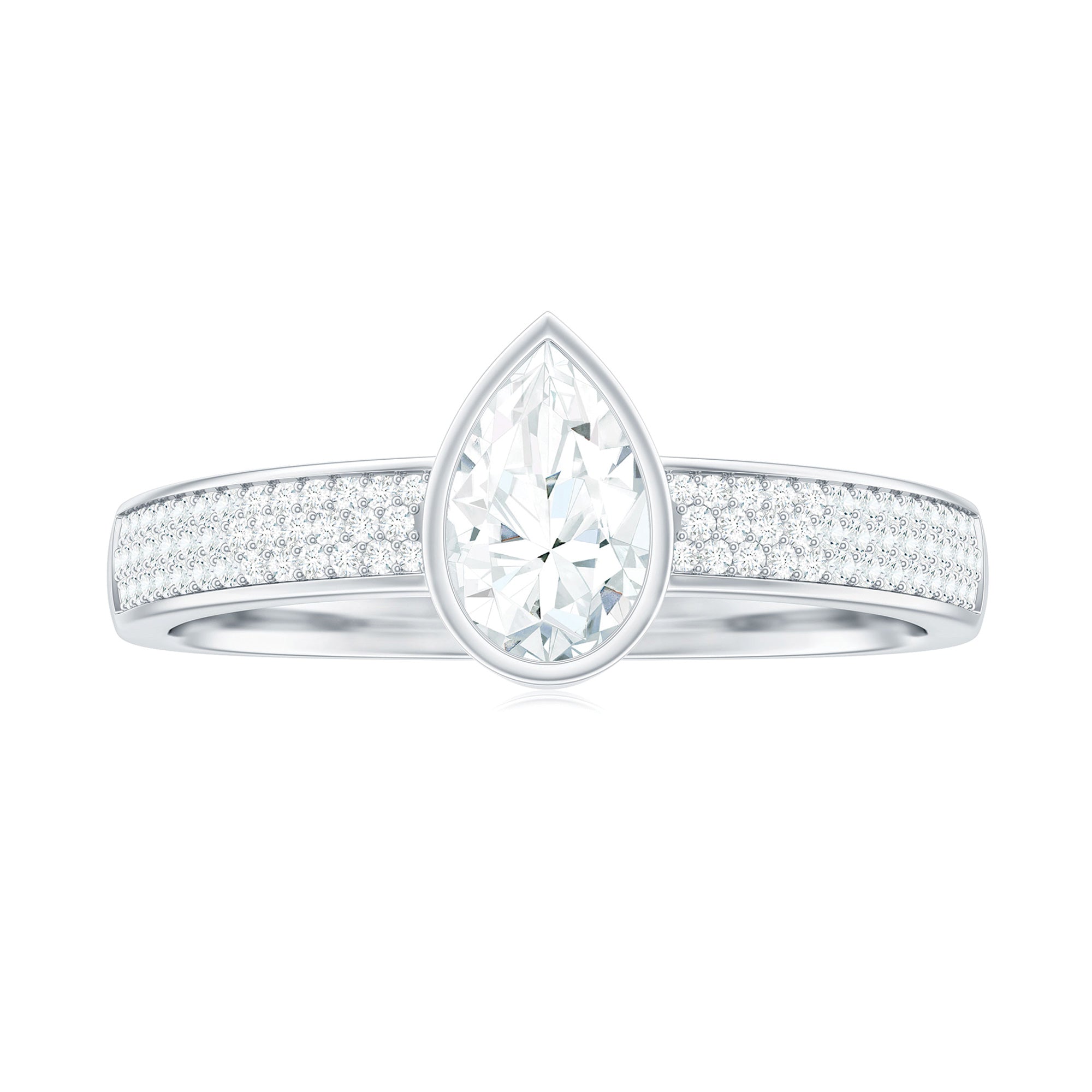 Rosec Jewels-Pear Cut Moissanite Solitaire Engagement Ring in Bezel Setting