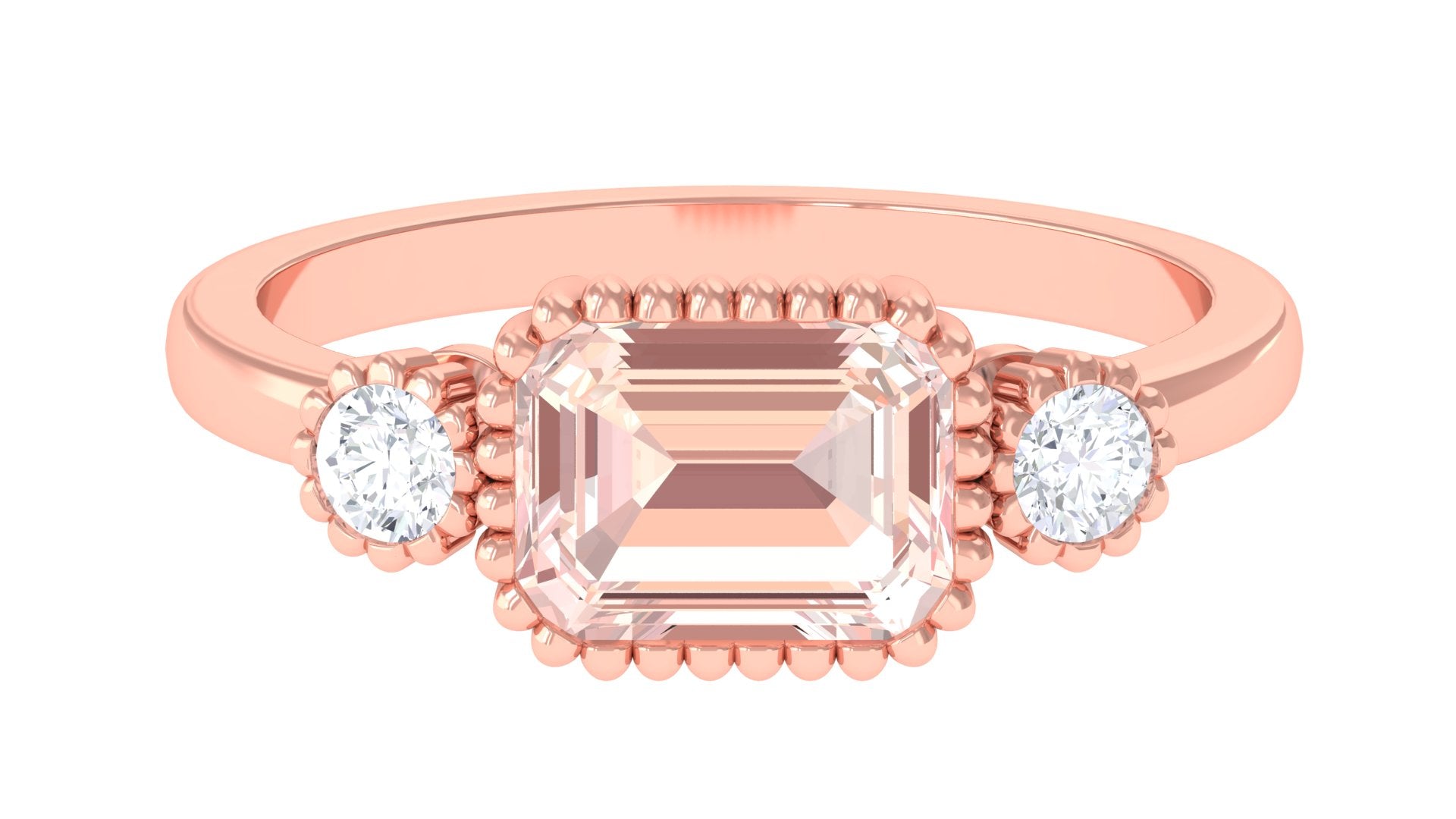 Rosec Jewels-Bezel Morganite East West Engagement Ring with Diamond