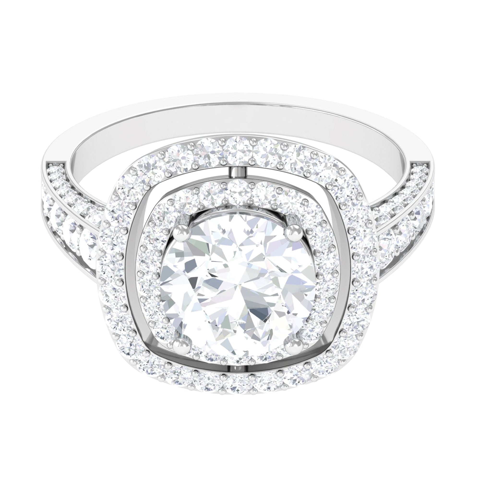 Rosec Jewels-Large Round Moissanite Double Halo Engagement Ring