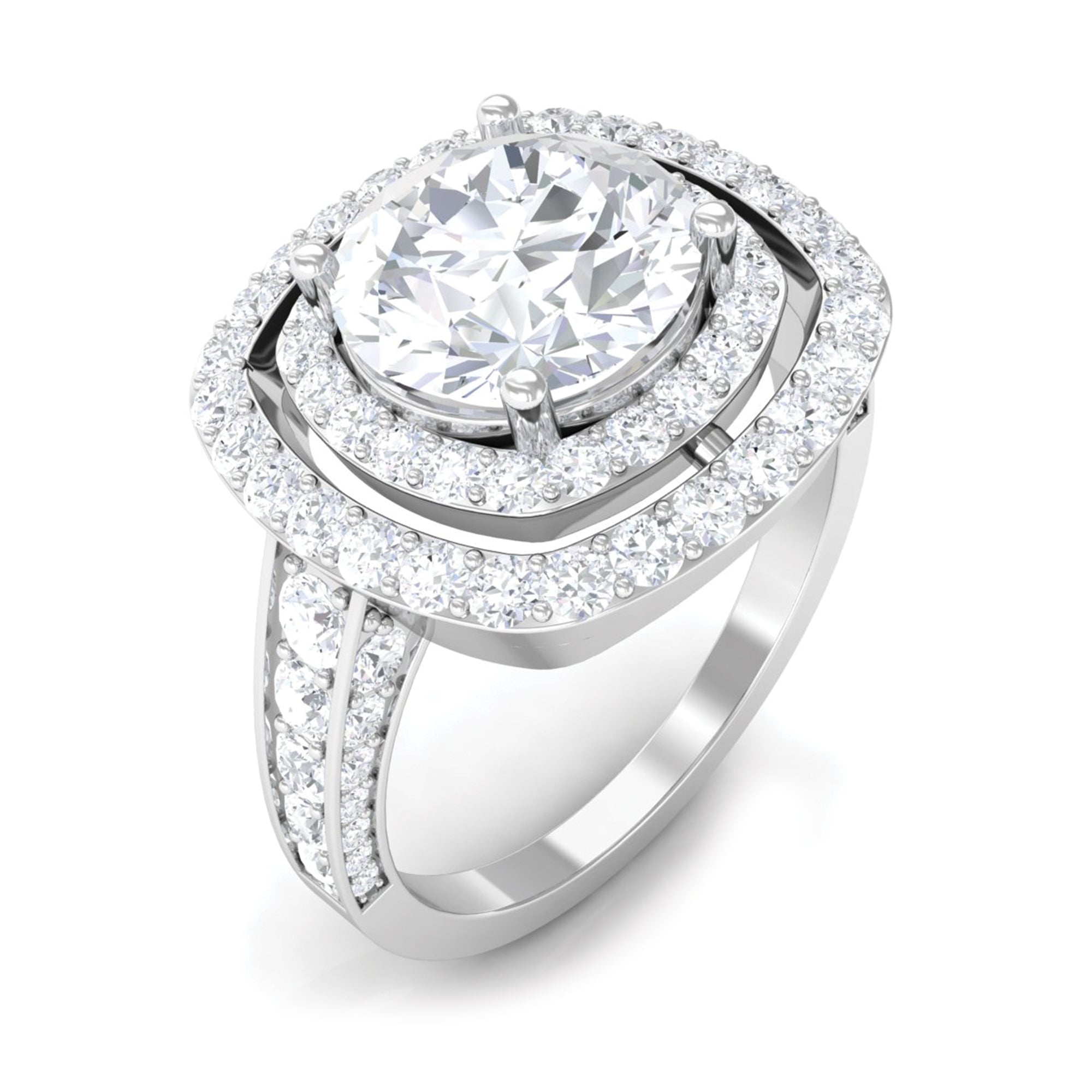 Rosec Jewels-Large Round Moissanite Double Halo Engagement Ring