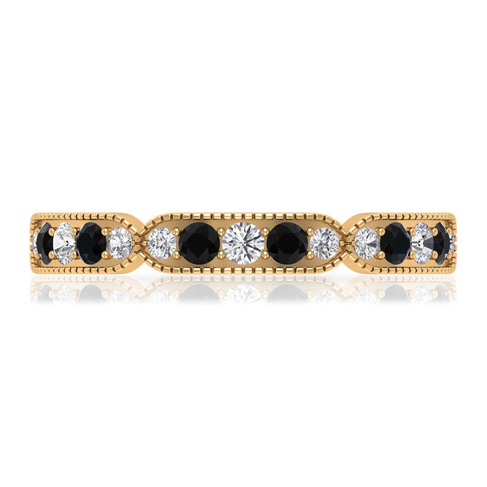 Rosec Jewels-1.75 CT Black Onyx and Diamond Band Ring with Milgrain Details