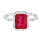 Rosec Jewels-Emerald Cut Lab Grown Ruby Engagement Ring with Diamond Halo