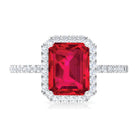 Rosec Jewels-Emerald Cut Lab Grown Ruby Engagement Ring with Diamond Halo