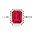 Rosec Jewels-Emerald Cut Lab Grown Ruby Engagement Ring with Diamond Halo