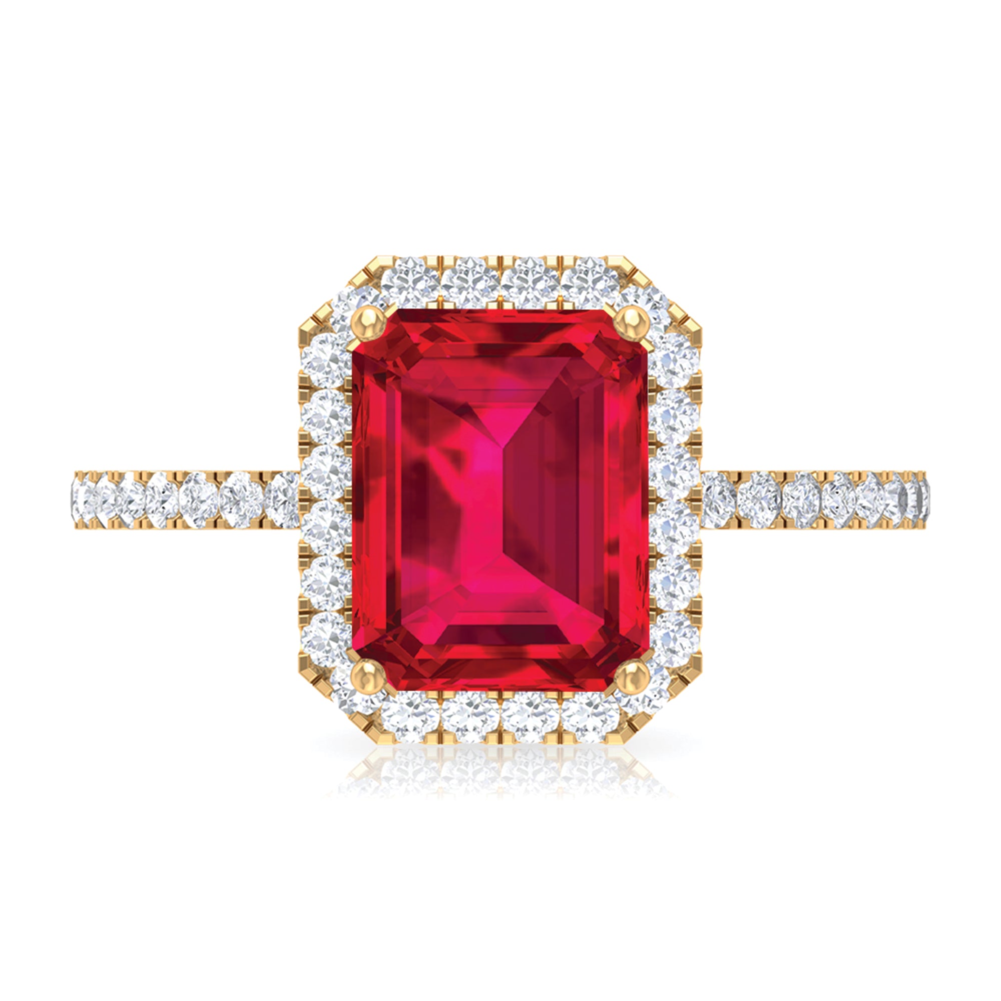 Rosec Jewels-Emerald Cut Lab Grown Ruby Engagement Ring with Diamond Halo