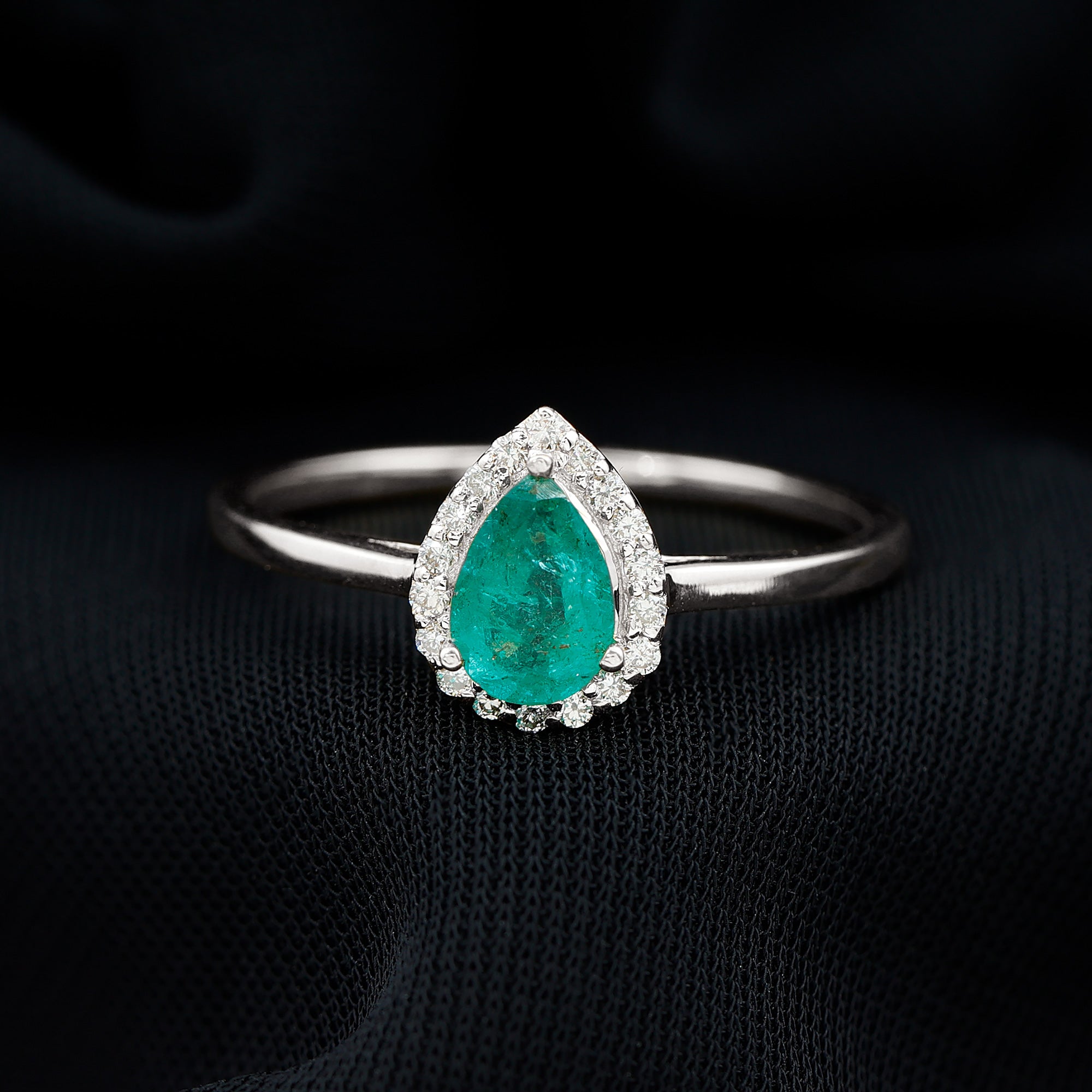 1 CT Emerald Teardrop Engagement Ring with Diamond Halo Emerald - ( AAA ) - Quality - Rosec Jewels