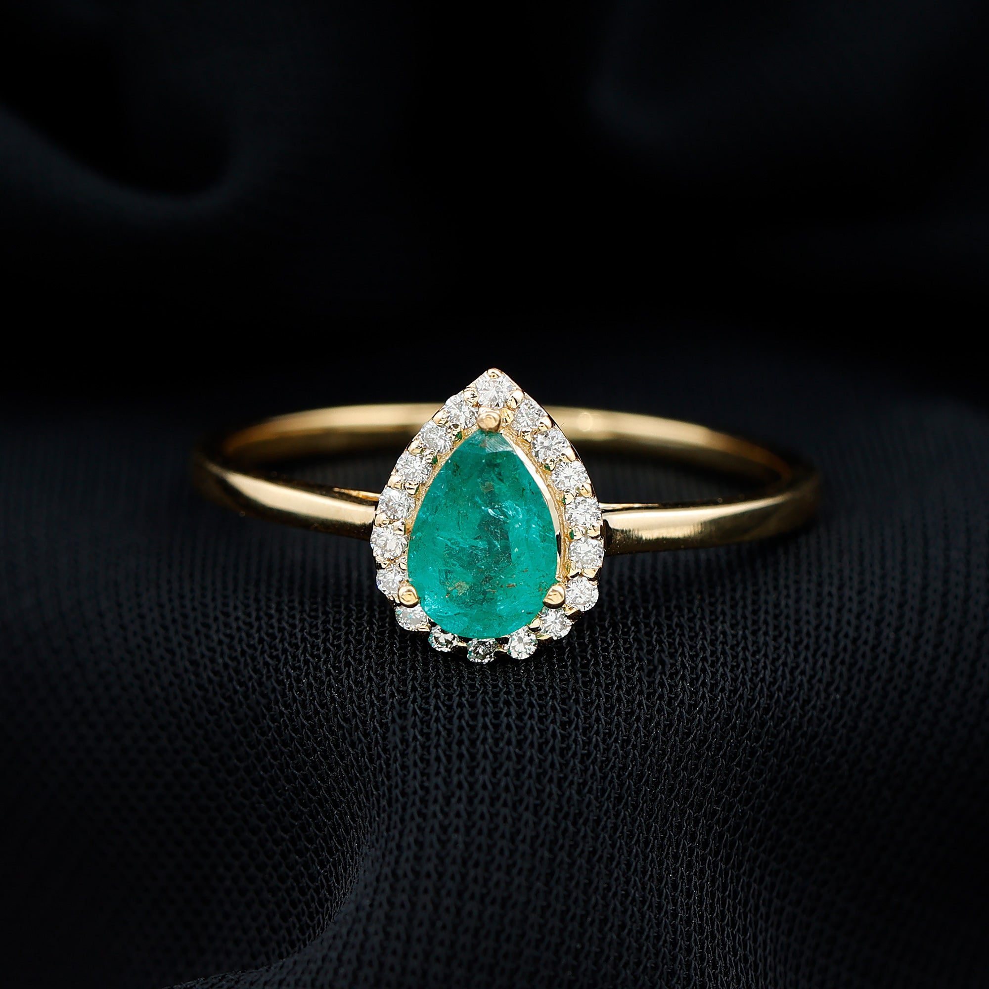 1 CT Emerald Teardrop Engagement Ring with Diamond Halo Emerald - ( AAA ) - Quality - Rosec Jewels