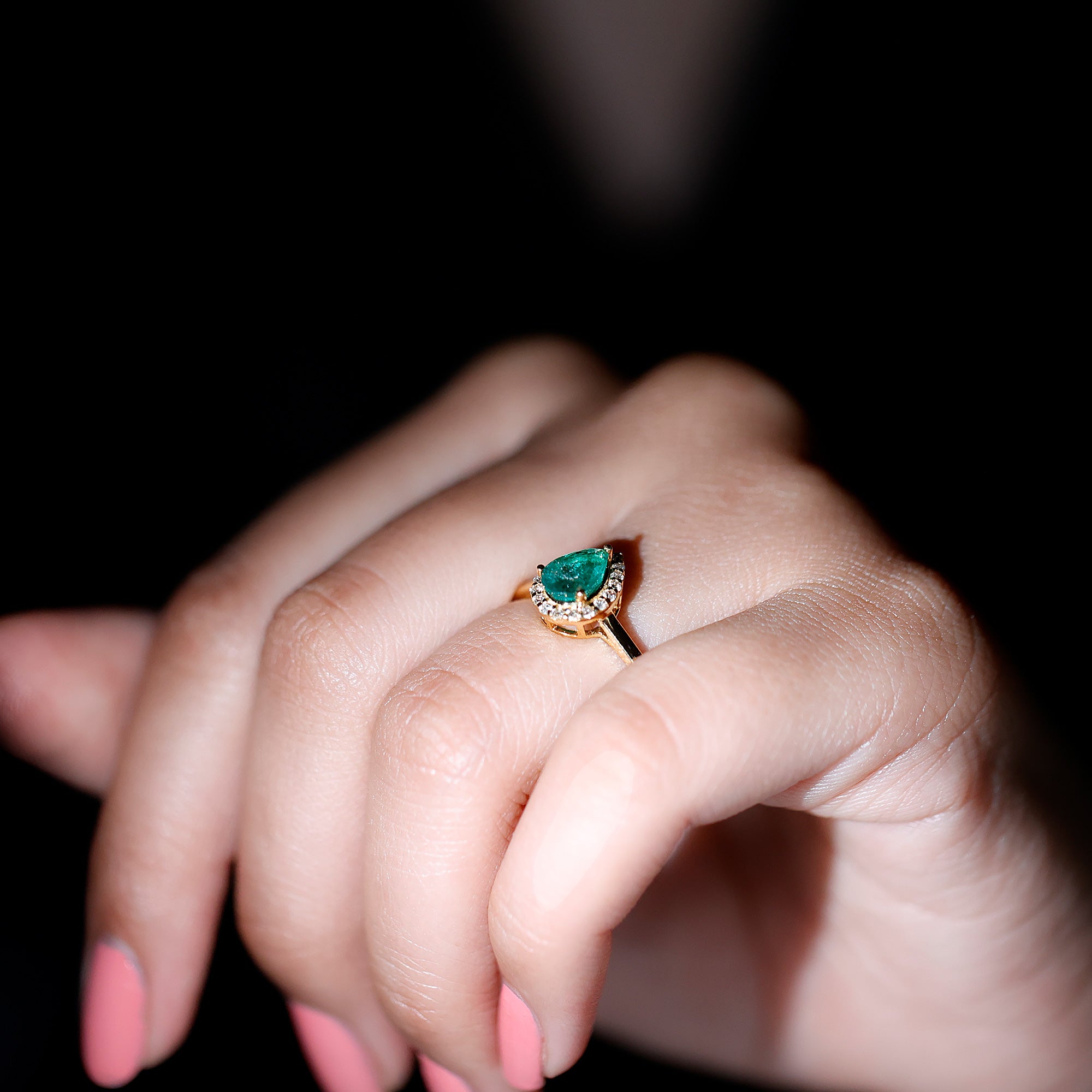 1 CT Emerald Teardrop Engagement Ring with Diamond Halo Emerald - ( AAA ) - Quality - Rosec Jewels