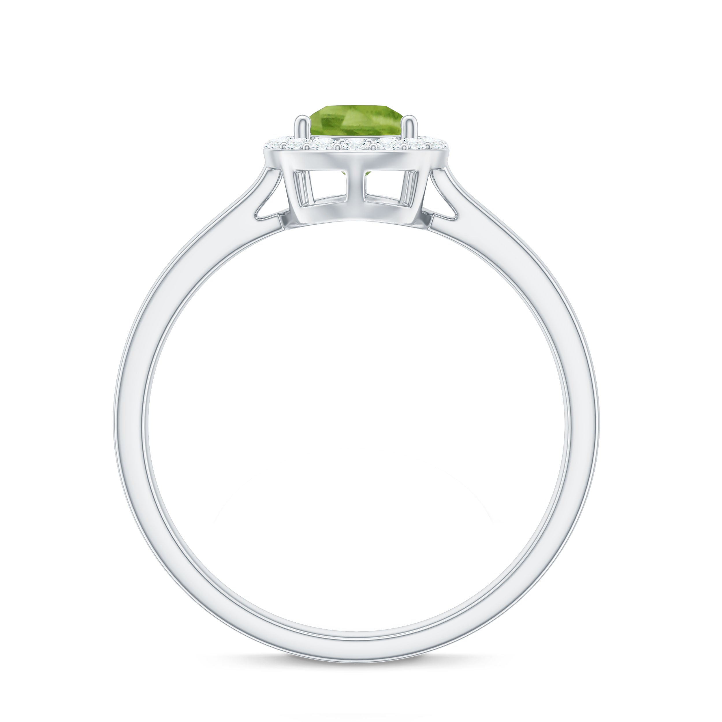 Rosec Jewels-5X7 MM Pear Shaped Peridot Solitaire with Diamond Halo Ring