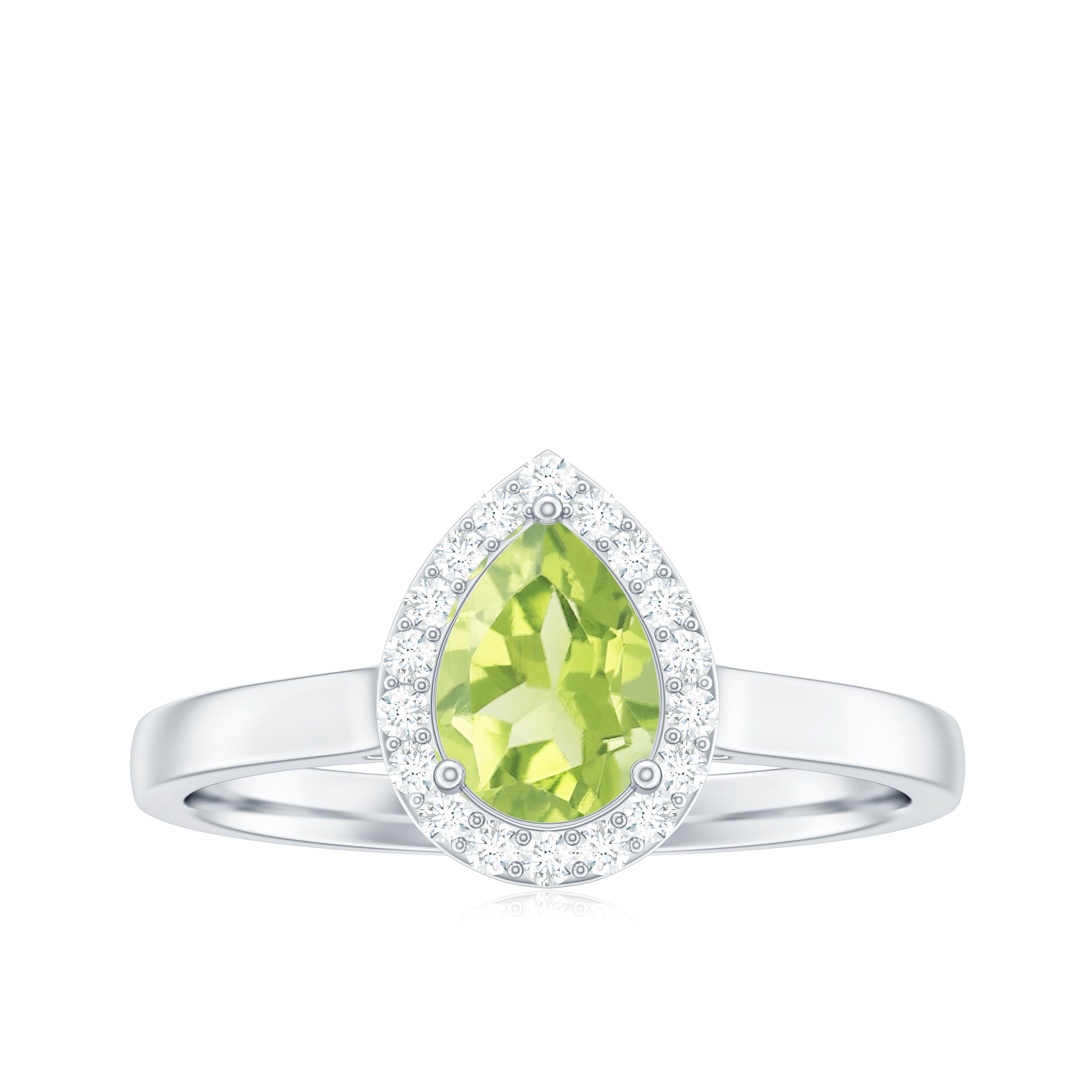 Rosec Jewels-5X7 MM Pear Shaped Peridot Solitaire with Diamond Halo Ring