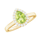 Rosec Jewels-5X7 MM Pear Shaped Peridot Solitaire with Diamond Halo Ring