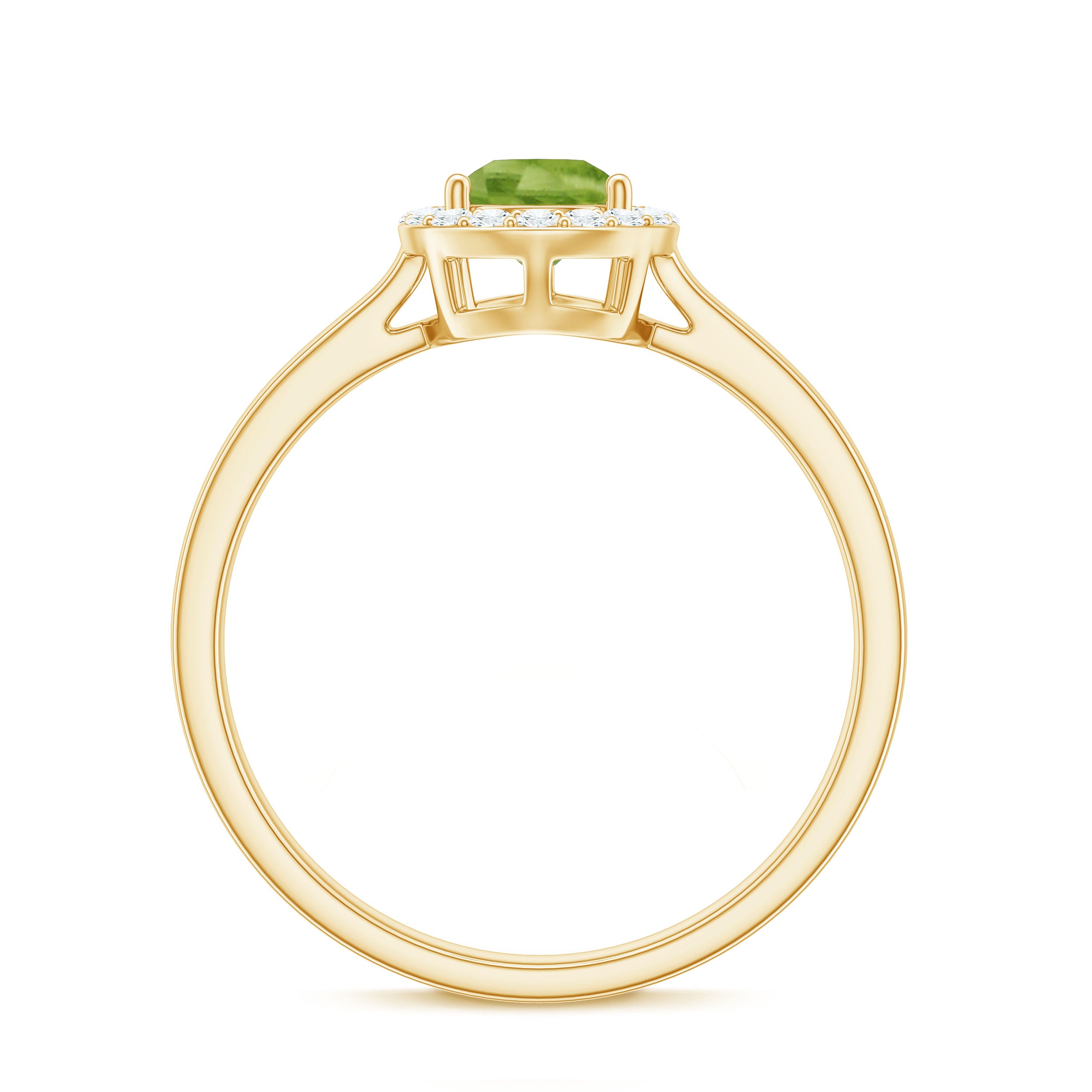 Rosec Jewels-5X7 MM Pear Shaped Peridot Solitaire with Diamond Halo Ring