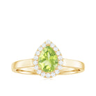 Rosec Jewels-5X7 MM Pear Shaped Peridot Solitaire with Diamond Halo Ring