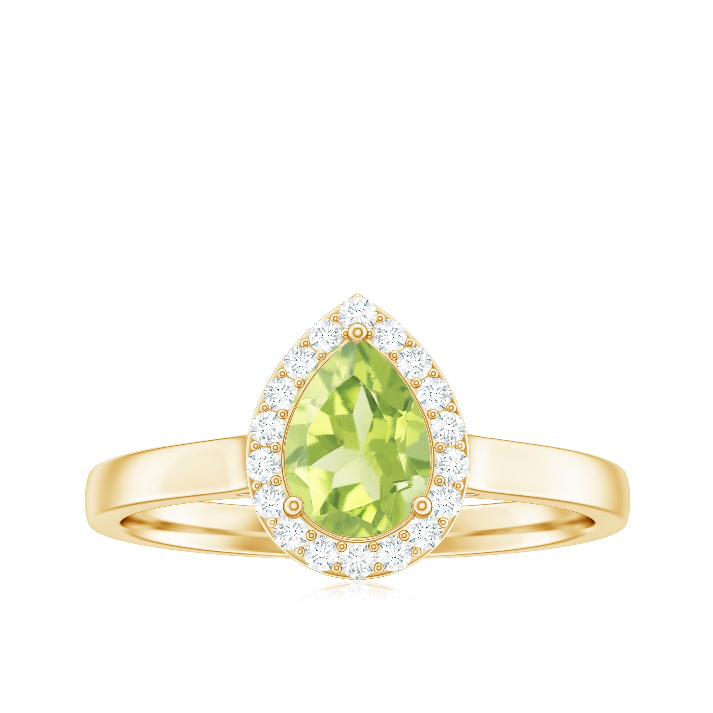 Rosec Jewels-5X7 MM Pear Shaped Peridot Solitaire with Diamond Halo Ring