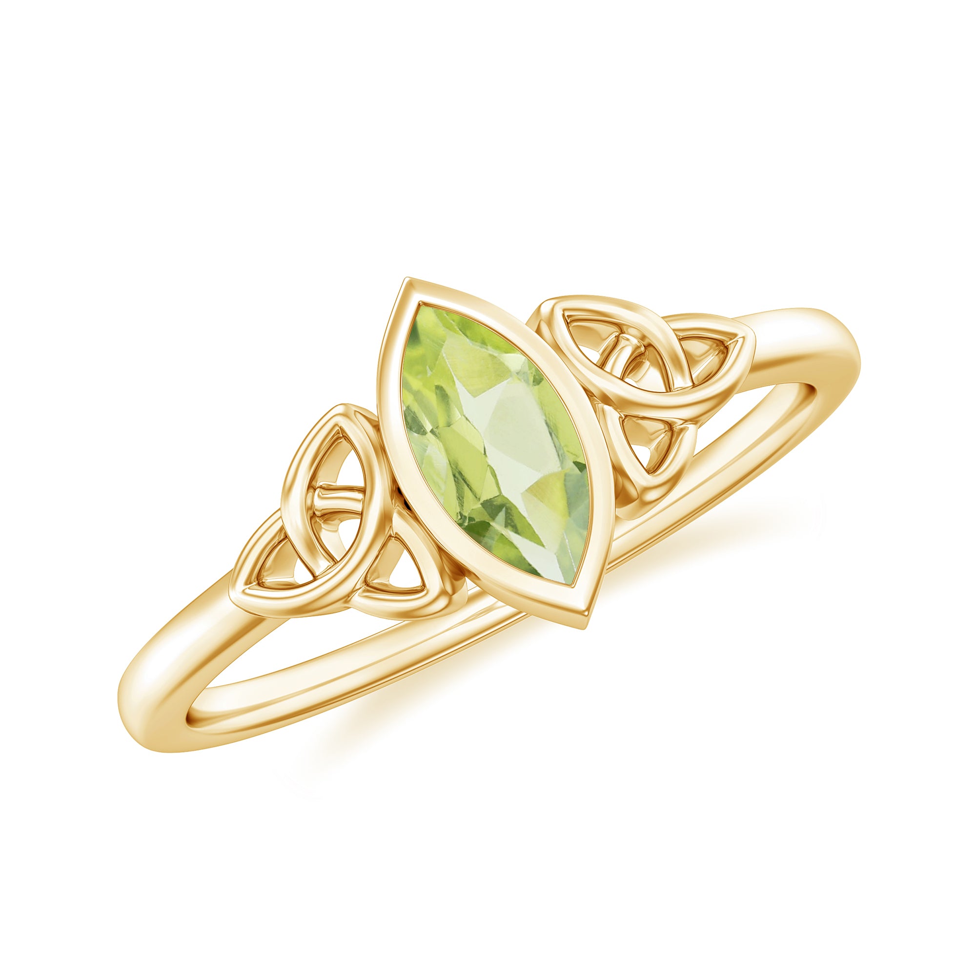 Rosec Jewels-3.5X7 MM Marquise Cut Peridot Solitaire Ring with Gold Celtic Details