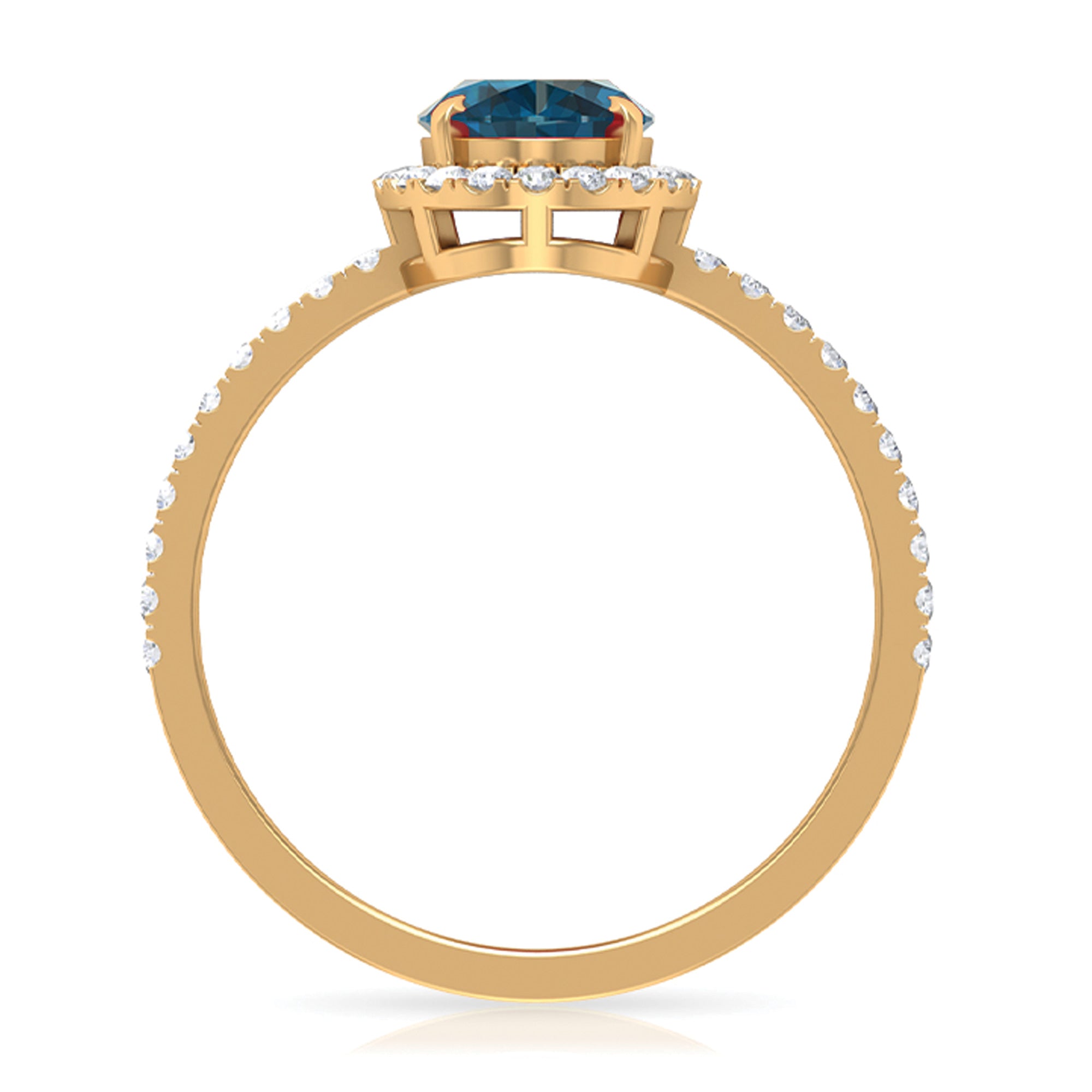 Rosec Jewels-Oval Shape London Blue Topaz Cocktail Engagement Ring with Diamond