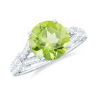 Peridot Solitaire Engagement Ring with Moissanite in Split Shank Peridot - ( AAA ) - Quality - Rosec Jewels